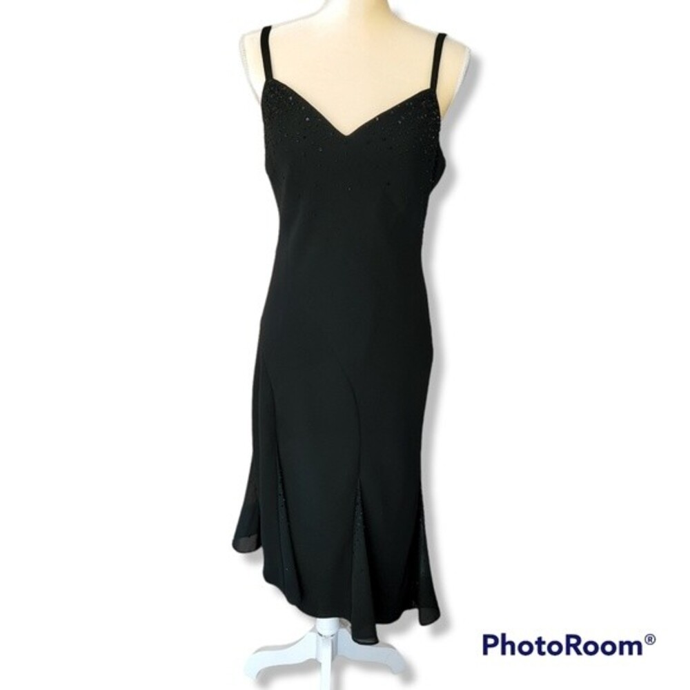 Jones New York Womens Slip Dress Black Size 10 Beading Asymmetric Midi NWT